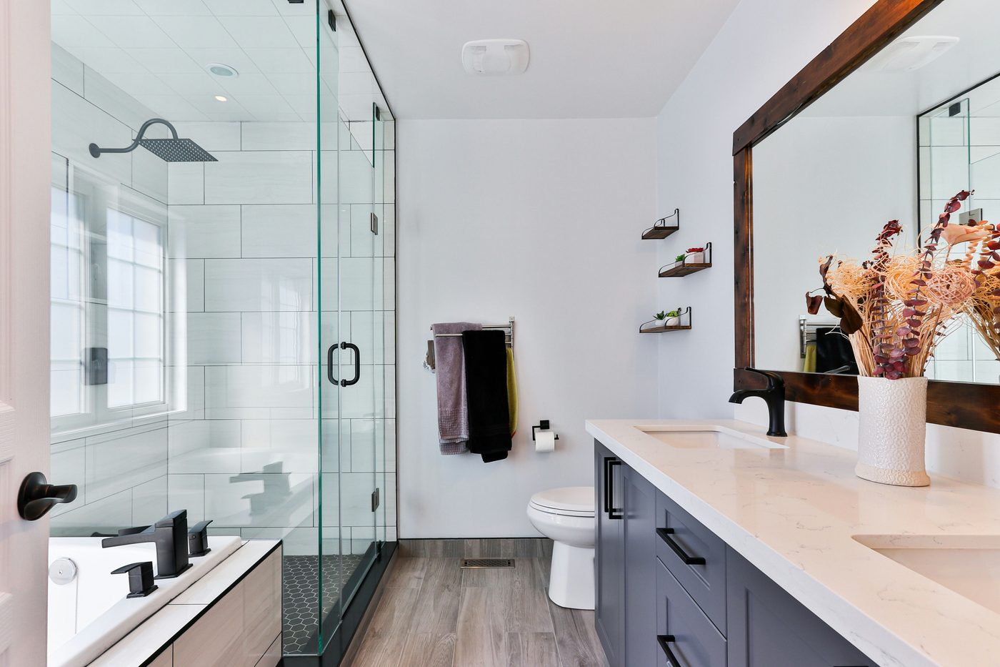 Full bathroom remodel with glass shower
